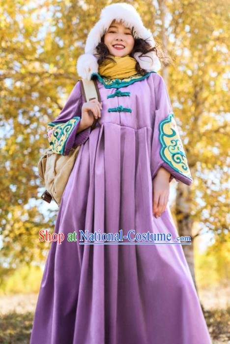 Chinese Traditional Embroidered Purple Dress National Tang Suit Costumes for Women