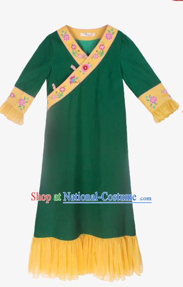 Chinese Traditional Embroidered Deep Green Dress National Tang Suit Cheongsam Costumes for Women