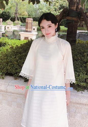 Chinese Traditional White Qipao Dress National Tang Suit Cheongsam Costumes for Women