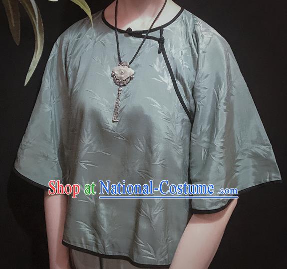 Chinese Traditional Jacquard Atrovirens Shirt National Upper Outer Garment Tang Suit Blouse Costume for Women