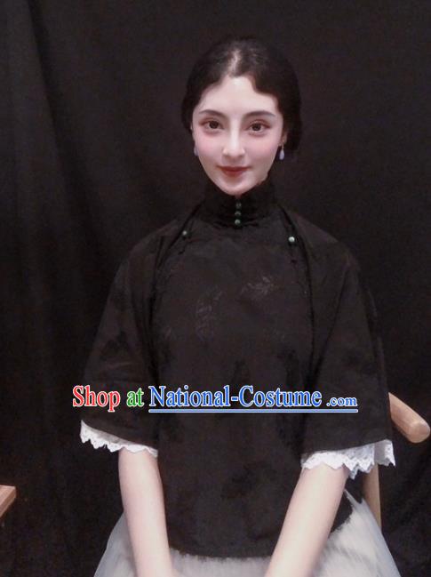 Chinese Traditional Tang Suit Black Lace Shirt National Upper Outer Garment Blouse Costume for Women