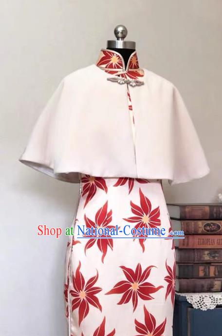 Chinese Traditional Printing Maple Leaf Qipao Dress National Tang Suit Cheongsam Costumes for Women