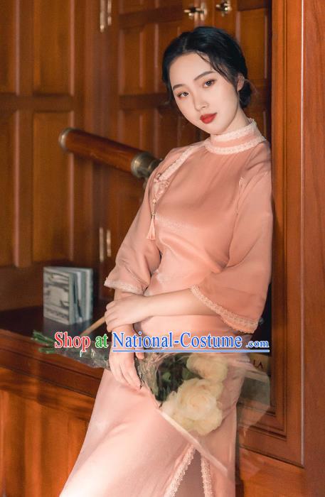 Chinese Traditional Retro Pink Qipao Dress National Tang Suit Cheongsam Costumes for Women