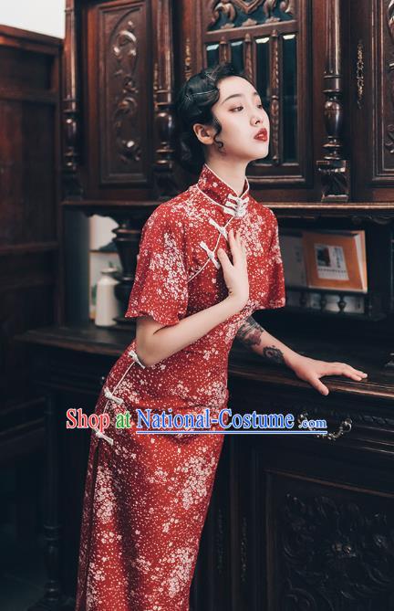 Chinese Traditional Retro Red Qipao Dress National Tang Suit Cheongsam Costumes for Women