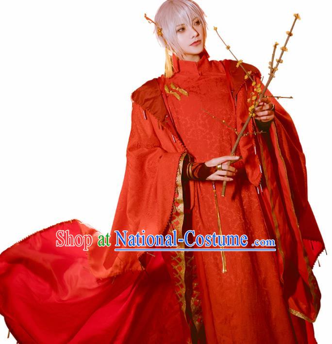 Japanese Traditional Cosplay Royal Highness Red Clothing Ancient Swordsman Costumes for Men