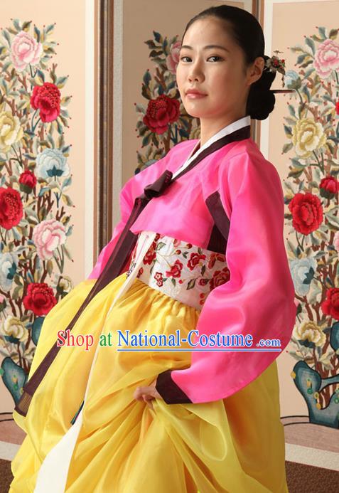 Korean Traditional Court Queen Hanbok Pink Blouse and Yellow Dress Garment Asian Korea Fashion Costume for Women