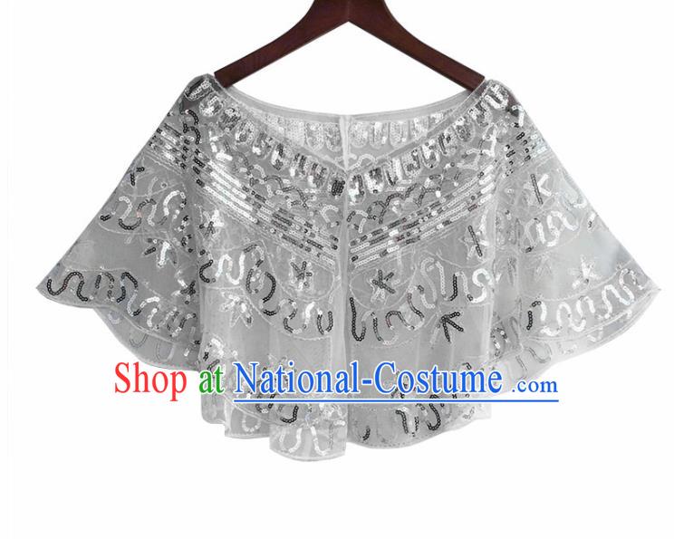 Top Professional Latin Dance Sequins Grey Blouse Modern Dance Cloak Stage Performance Costume for Women