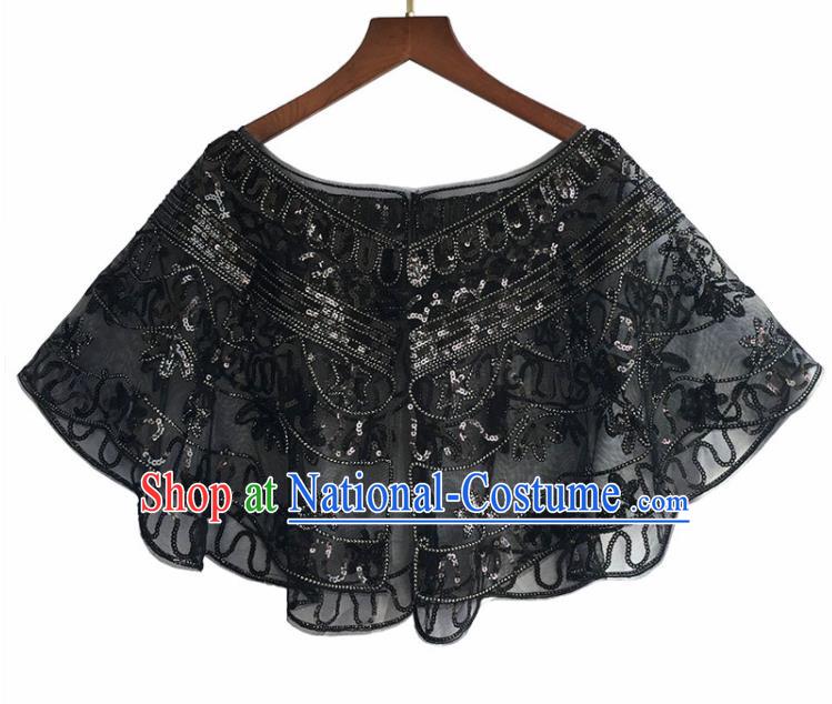 Top Professional Latin Dance Sequins Black Blouse Modern Dance Cloak Stage Performance Costume for Women