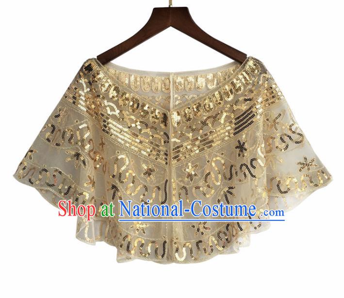 Top Professional Latin Dance Sequins Golden Blouse Modern Dance Cloak Stage Performance Costume for Women