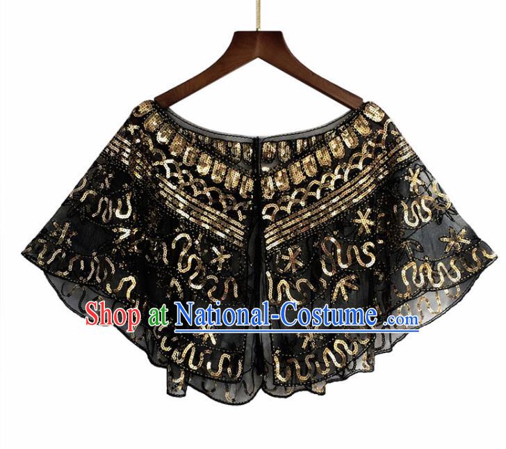 Top Professional Latin Dance Golden Sequins Blouse Modern Dance Cloak Stage Performance Costume for Women