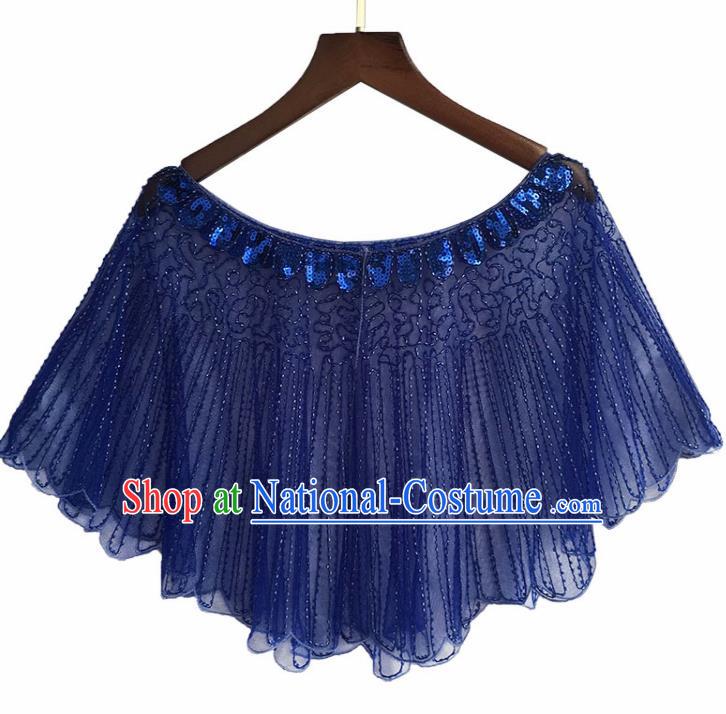 Top Professional Latin Dance Sequins Royalblue Blouse Modern Dance Cloak Stage Performance Costume for Women