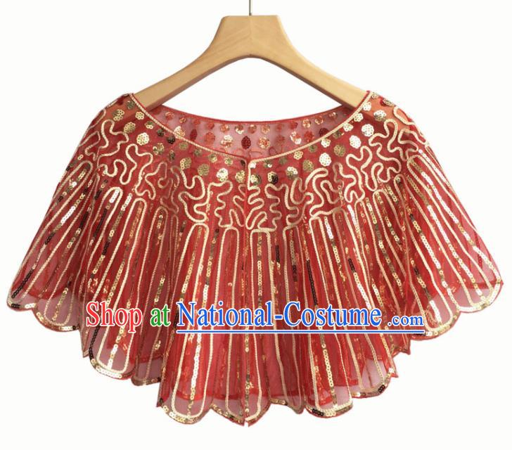 Top Professional Latin Dance Sequins Red Cloak Modern Dance Blouse Stage Performance Costume for Women