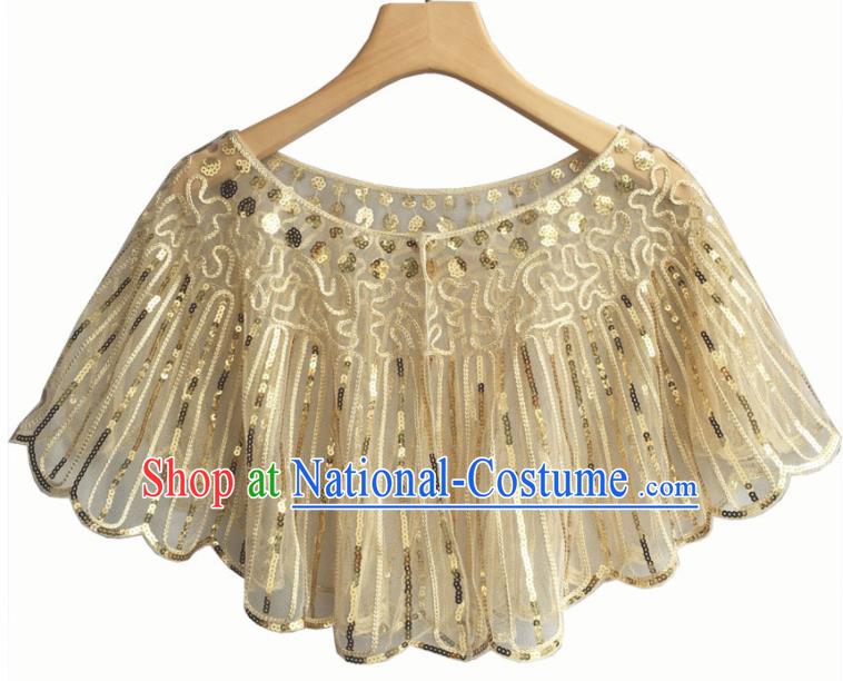 Top Professional Latin Dance Sequins Beige Cloak Modern Dance Blouse Stage Performance Costume for Women