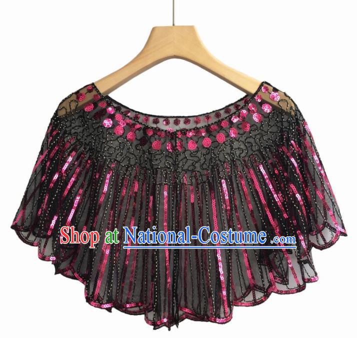 Top Professional Latin Dance Rosy Sequins Cloak Modern Dance Blouse Stage Performance Costume for Women