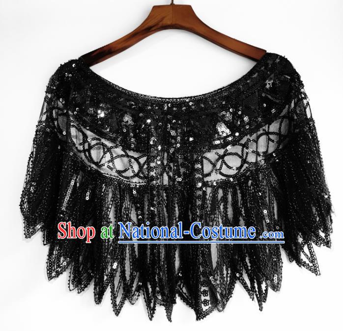 Top Professional Latin Dance Black Sequins Cloak Modern Dance Blouse Stage Performance Costume for Women