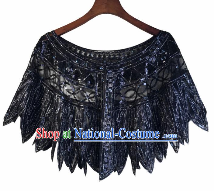 Top Professional Latin Dance Navy Sequins Cloak Modern Dance Blouse Stage Performance Costume for Women