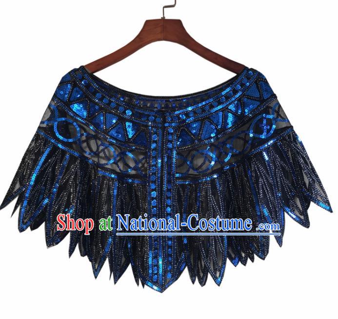 Top Professional Latin Dance Royalblue Sequins Cloak Modern Dance Blouse Stage Performance Costume for Women