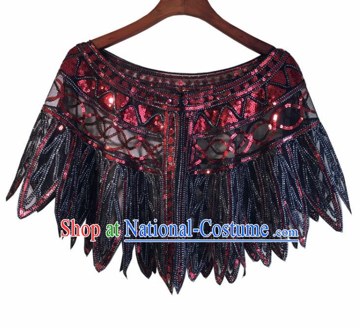 Top Professional Latin Dance Red Sequins Cloak Modern Dance Blouse Stage Performance Costume for Women