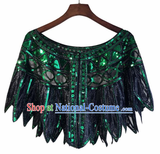 Top Professional Latin Dance Green Sequins Cloak Modern Dance Blouse Stage Performance Costume for Women