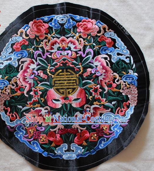 Chinese Traditional Embroidered Bats Black Round Patch Embroidery Craft Embroidering Accessories