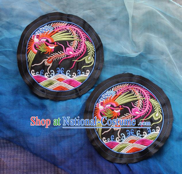 Chinese Traditional Embroidered Phoenix Black Round Patch Embroidery Craft Embroidering Accessories