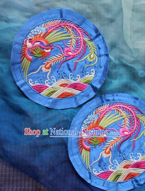 Chinese Traditional Embroidered Phoenix Royalblue Round Patch Embroidery Craft Embroidering Accessories