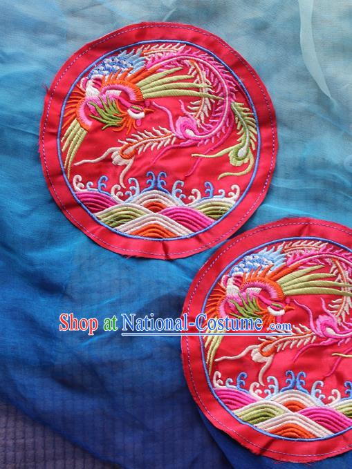 Chinese Traditional Embroidered Phoenix Red Round Patch Embroidery Craft Embroidering Accessories