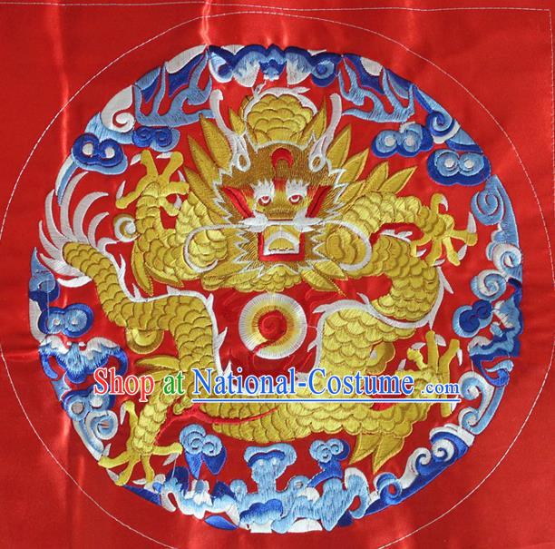 Chinese Traditional Embroidered Dragon Red Round Patch Embroidery Craft Embroidering Accessories