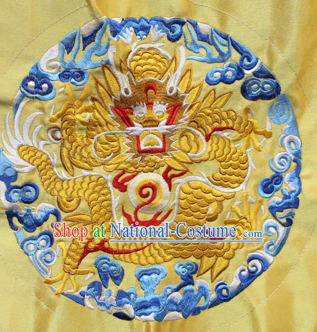 Chinese Traditional Embroidered Dragon Yellow Round Patch Embroidery Craft Embroidering Accessories