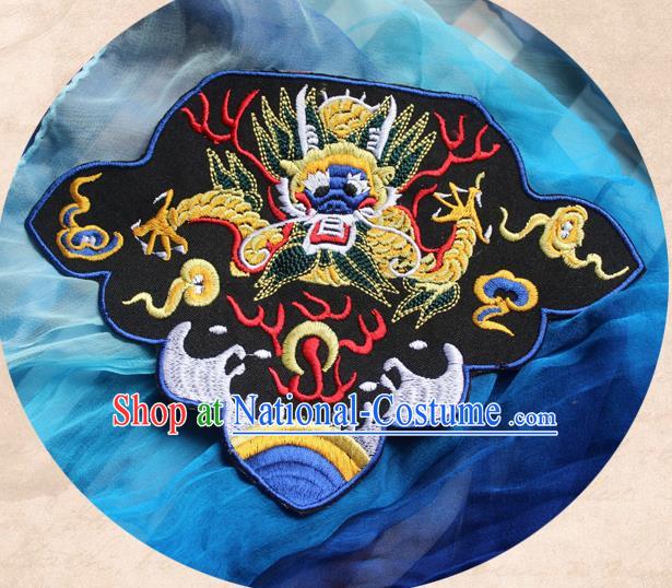 Chinese Traditional Embroidered Fire Dragon Black Patch Embroidery Craft Embroidering Accessories