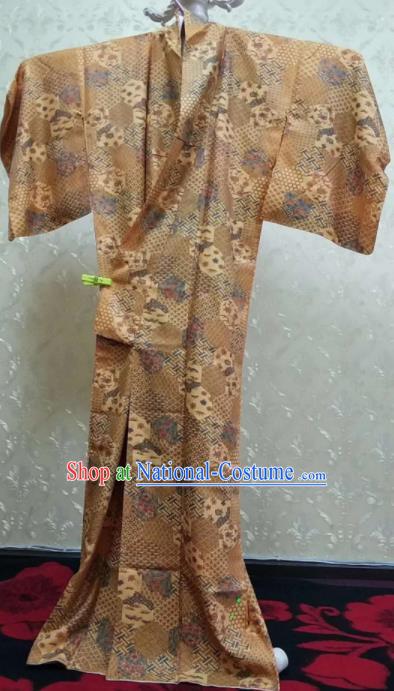 Traditional Japan Geisha Printing Ginger Furisode Kimono Asian Japanese Fashion Apparel Costume for Women