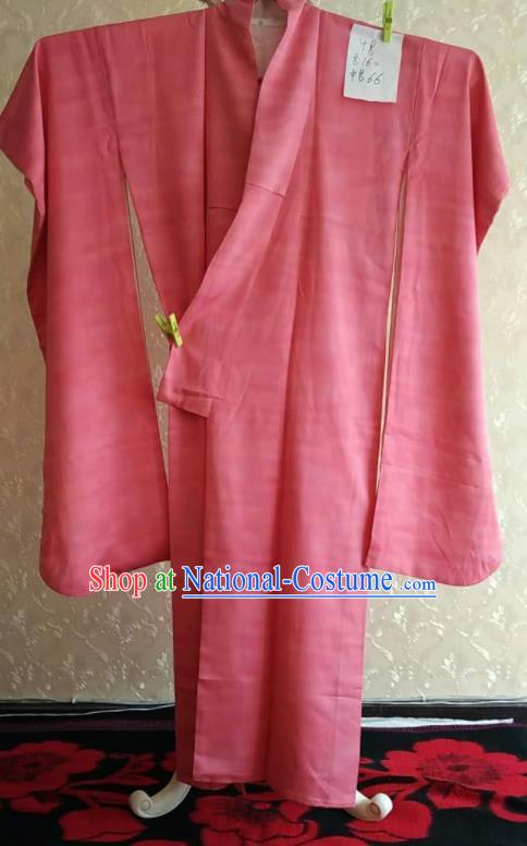 Traditional Japan Geisha Peach Pink Silk Furisode Kimono Asian Japanese Fashion Apparel Costume for Women