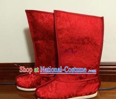 Chinese Traditional Handmade Hanfu Red Satin Boots Ancient Swordsman Shoes for Men