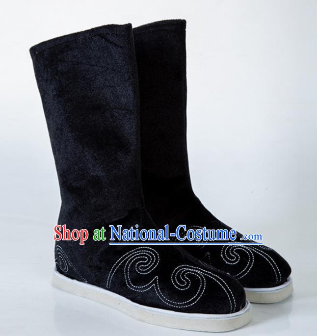 Chinese Traditional Black Embroidered Boots Handmade Hanfu Shoes Ancient Swordsman Shoes for Men