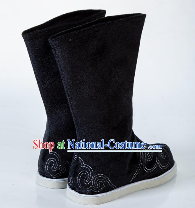 Chinese Traditional Black Embroidered Boots Handmade Hanfu Shoes Ancient Swordsman Shoes for Men