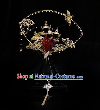 Chinese Traditional Pine Palace Fans Handmade Classical Hanfu Wedding Fan for Women