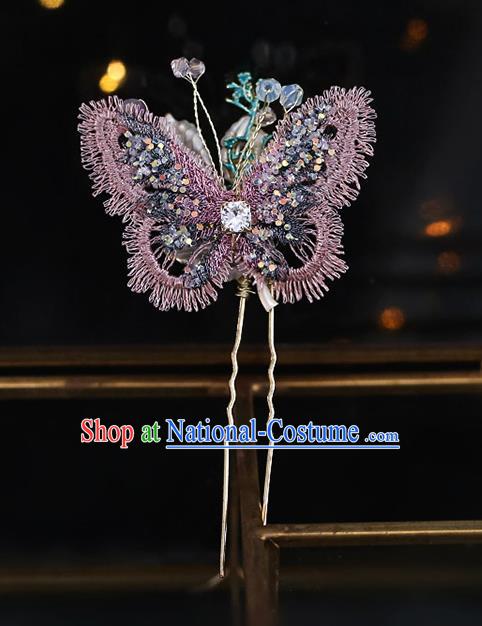 Chinese Traditional Hanfu Purple Butterfly Hairpins Ancient Princess Hair Accessories for Women