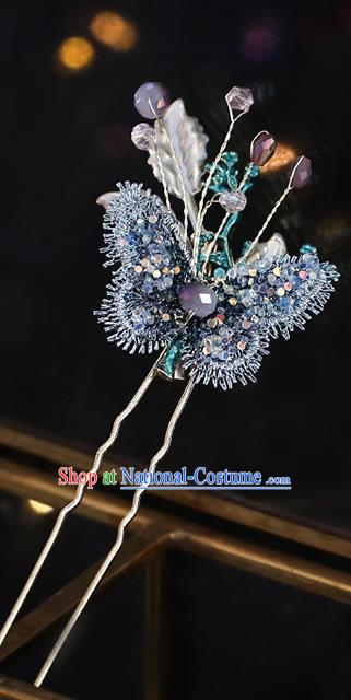 Chinese Traditional Hanfu Blue Butterfly Hairpins Ancient Princess Hair Accessories for Women