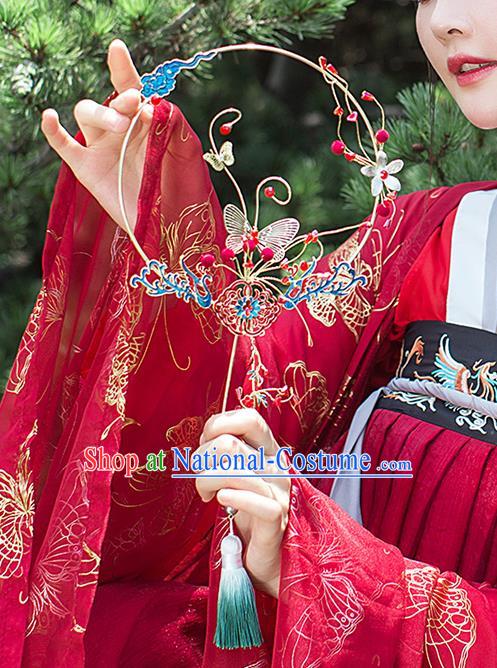 Chinese Traditional Cloisonne Phoenix Palace Fans Handmade Classical Hanfu Wedding Fan for Women