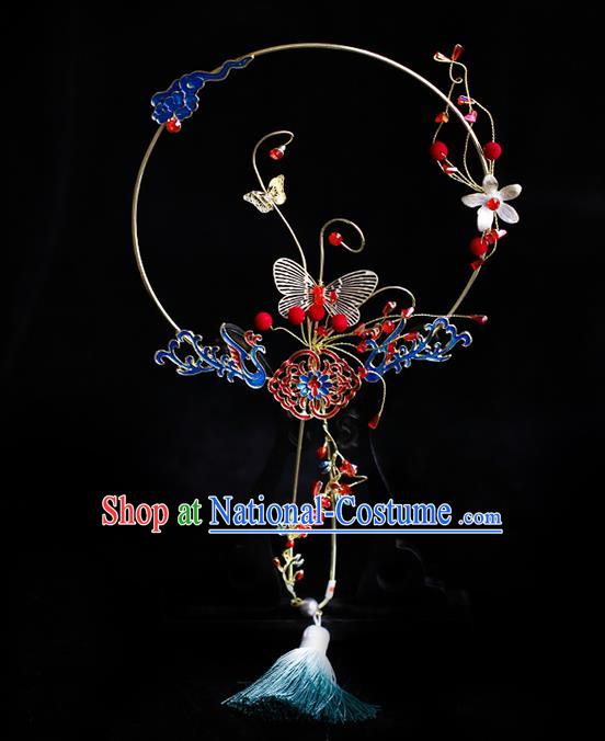 Chinese Traditional Cloisonne Phoenix Palace Fans Handmade Classical Hanfu Wedding Fan for Women