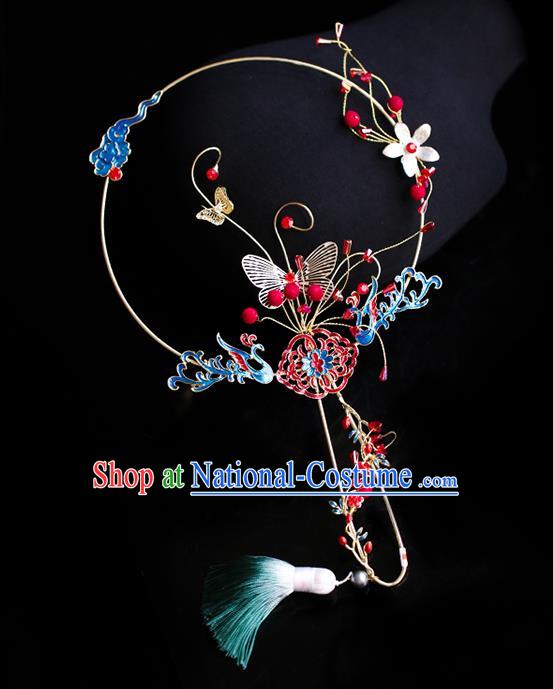 Chinese Traditional Cloisonne Phoenix Palace Fans Handmade Classical Hanfu Wedding Fan for Women