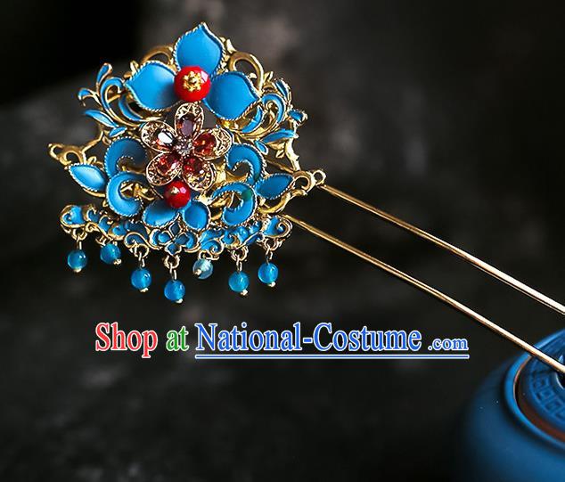 Chinese Ancient Hanfu Blue Hairpin Traditional Bride Hair Accessories for Women