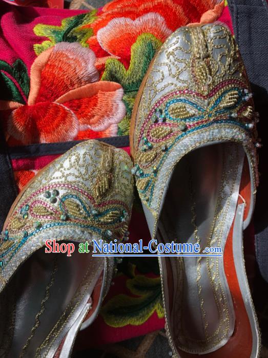 Asian India Traditional Beading Argent Shoes Indian Handmade Shoes for Women