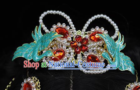 Traditional Chinese Handmade Pearls Crane Hair Crown Headdress Ancient Hanfu Hair Accessories for Women