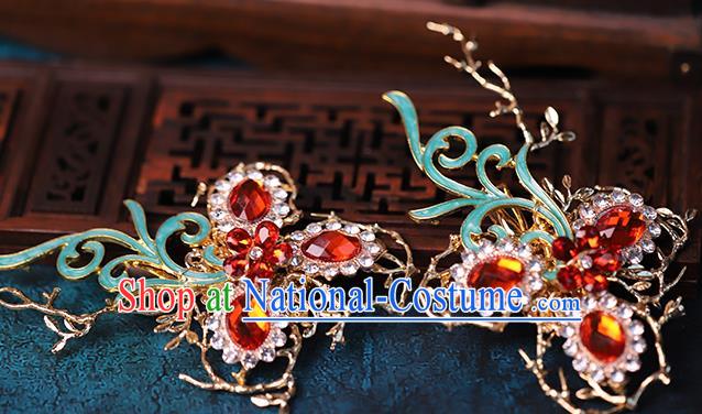 Traditional Chinese Handmade Red Crystal Hair Claws Headdress Ancient Hanfu Hair Accessories for Women