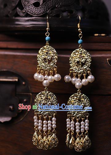 Traditional Chinese Handmade Golden Earrings Ancient Hanfu Ear Accessories for Women