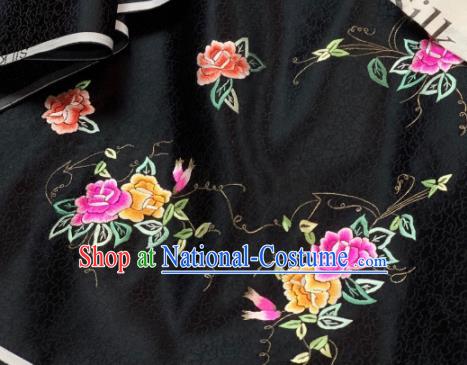 Chinese Classical Embroidered Peony Pattern Design Black Silk Fabric Asian Traditional Hanfu Material