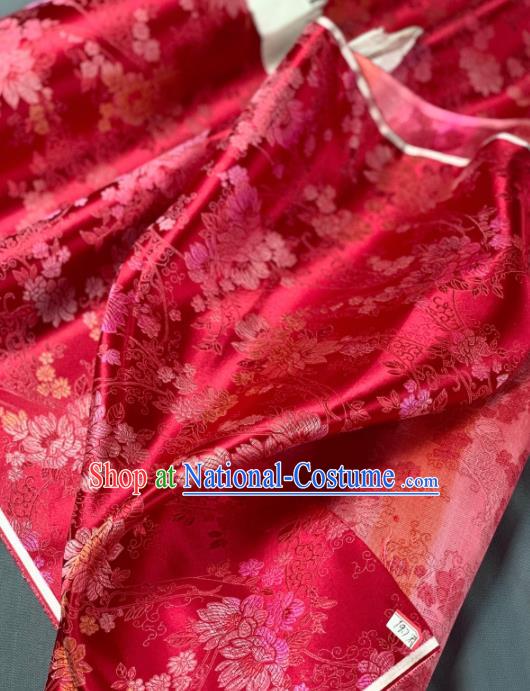 Chinese Classical Peony Pattern Design Red Silk Fabric Asian Traditional Hanfu Brocade Material