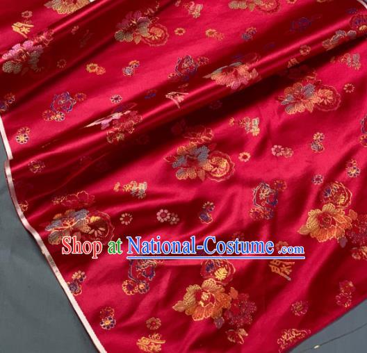 Chinese Classical Peony Pattern Design Red Silk Fabric Asian Traditional Hanfu Brocade Material