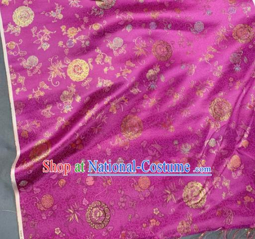 Chinese Classical Bamboo Leaf Pattern Design Purple Silk Fabric Asian Traditional Hanfu Brocade Material